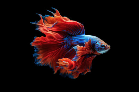 A vibrant betta fish on a black backgroundの素材