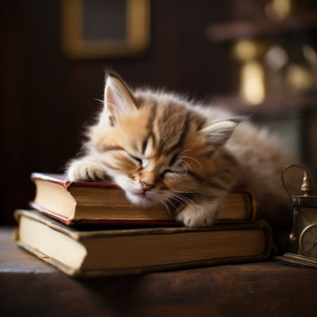 A Kitten Sleeping on an Old Bookの素材