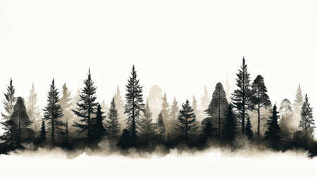 Illustration with forest silhouettes on a white backgroundの素材