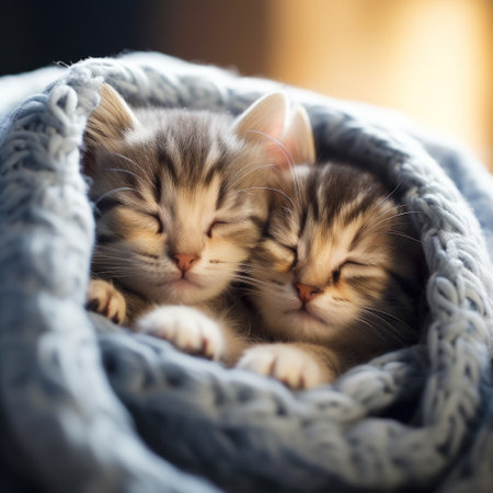 Two Adorable Kittens Wrapped in a Blanketの素材