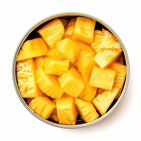 Canned sliced pineapple on a white backgroundの素材
