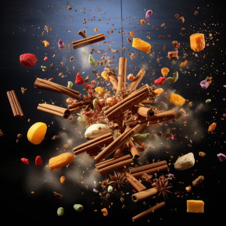 Spices falling from aboveの素材