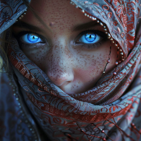 A woman with captivating spice blue eyes, adding a mesmerizing allure to her gazeの素材