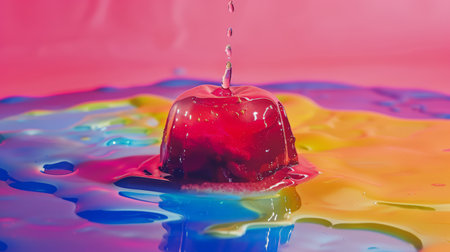 The jelly is a bright orange color and the apple is a bright green color.の素材