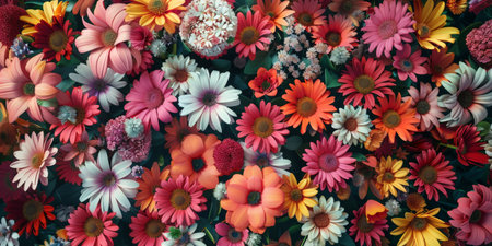 A top view perspective showcases 3D realistic flowersの素材