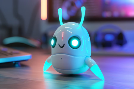 A 3D USB icon shaped like a friendly space creature with glowing antennaの素材