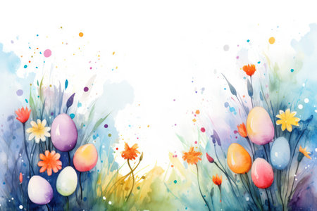 Watercolor Easter eggs decorated with flowers on a white background.の素材