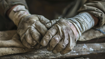 An apprentices bandaged fingers, a testament to hard work and dedication.の素材