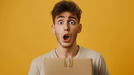 Close-up of a disappointed expression after receiving an item that doesnt match the online description.の素材