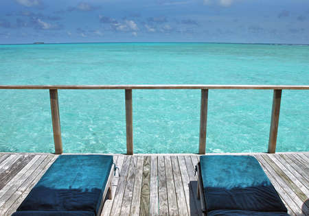 A view from the private decking of the over the water Villasの写真素材