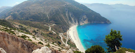Panoramic shot of the magnificent Myrtos Bayの写真素材