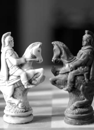 Knight chess pieces stand heads up.の写真素材