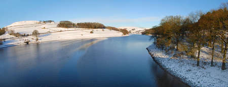 Panoramic landscape near a Peak district lakeの写真素材