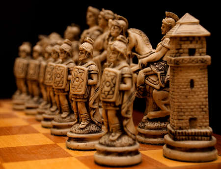 A team of chess pieces in formation.