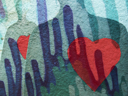 Artwork of my own. Made of cardboard figures sandwiched with some detail of graffiti... my own file.の写真素材