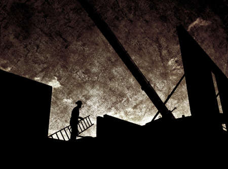 Construction worker with ladder.の写真素材