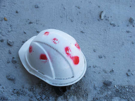 Hard hat left on a building site.の写真素材
