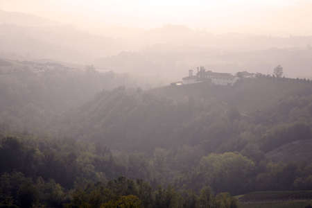Sunset in Piemonte, Italy. View from Montforte dandamp,acute,Alba over the of の写真素材
