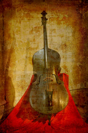 Artistic work of my own in retro style - Postcard from Italy. - Double bass built in Brecia about 1650.の写真素材