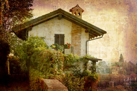 Artistic work of my own in retro style - Postcard from Italy. - Nice Villa - Piedmont.の写真素材
