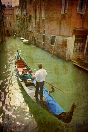 Artistic work of my own in retro style - Postcard from Italy. - Gondola - Venice.の写真素材
