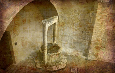 Artistic work of my own in retro style - Postcard from Italy. - Palazzo Communale San Gimignano - Tuscany.の写真素材