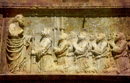 Artistic work of my own in retro style - Postcard from Italy. - Fragment from a church wall - Venice.の写真素材