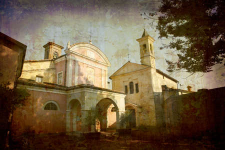 Artistic work of my own in retro style - Postcard from Italy. - La Morra - Piedmont.の写真素材