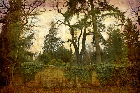 Artistic work of my own in retro style - Postcard from the former DDR. - Cemetery Potsdam Germany.の写真素材