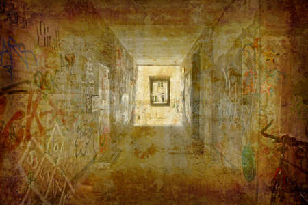 Artistic work of my own in retro style - Postcard from the former GDR. - Gateway to Backyards Prenzlauer Berg - Berlin, Germany.の写真素材