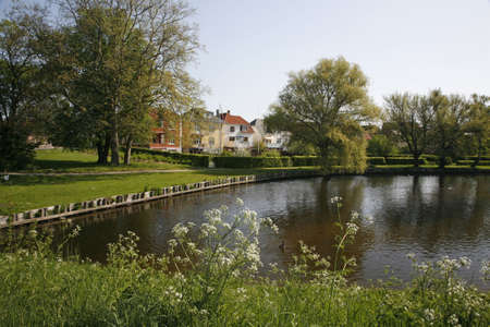 Nice view by the moat in morning light - Nyborg, Denmark - Polarizer usの写真素材