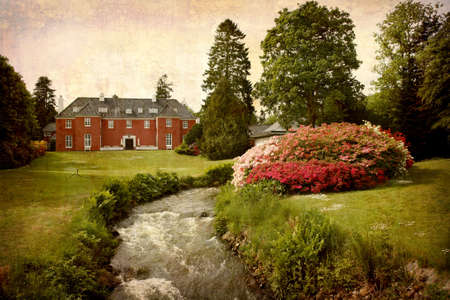 Artistic work of my own in retro style - Postcard from Denmark. - Manor house with beautiful park.の写真素材