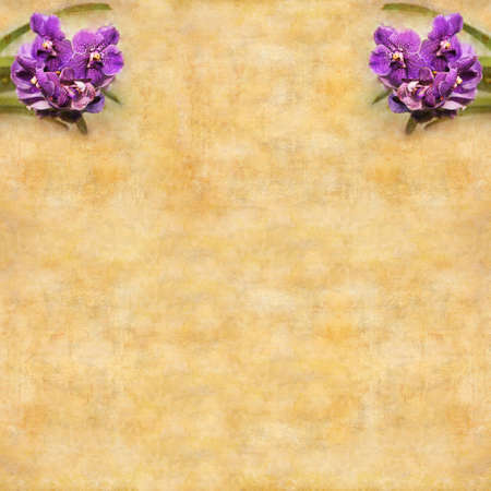 Artistic work of my own in retro style - Greeting card  with purple Orchid. Space for text.の写真素材