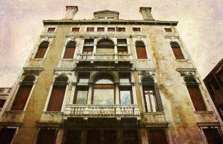 Artistic work of my own in retro style - Postcard from Italy. - Urban palace Venice.の写真素材