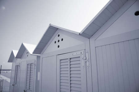 Nice beach huts by the Adriatic Sea - Italy. End of season.の写真素材