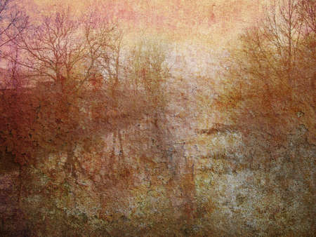 Like an old Japanese print. More of my photos worked together to make a retro dreamlike look. Early misty morning by the lake.の写真素材