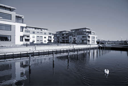 Modern waterfront condos - Nyborg, Denmark. - Duotone.の写真素材