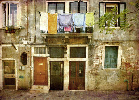 Facade with washing - the island of Murano, Venice, Italy.の写真素材