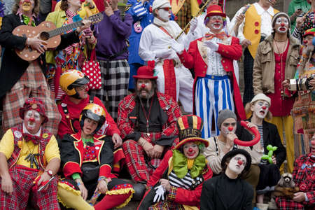 SVENDBORG, DK - MAY 22: 12th International Clown Festival 2010, Svendborg, Denmark. Clowns from 14 countries gathered for official photo.のeditorial素材