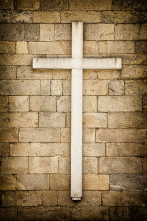 White cross on a wall Santiago de Compostela, Galicia - Spain.の写真素材