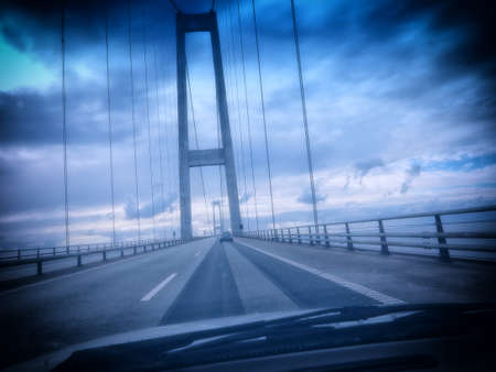 Passing the Great Belt bridge Denmark heading west.の写真素材
