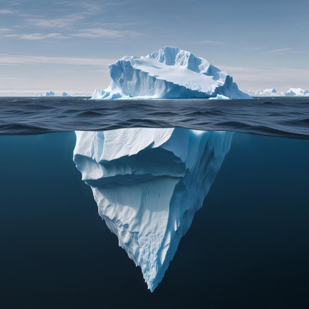 Iceberg floating in the ocean. 3d illustration of iceberg floating in the ocean