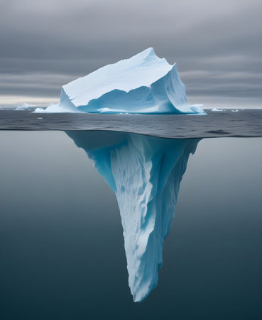Iceberg floating in the water. Global warming concept. 3D rendering