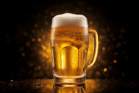 Singular Beer Glass on a Dark Backgroundの素材