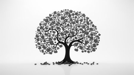 Apple Tree in Black Silhouette - Icon Isolated on Whiteの素材