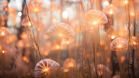 Magical Mushroom Close-Up. A Fantasy in the Dark Forestの素材