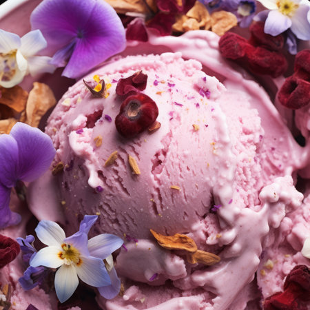 Irresistible Ice Cream. Berries, Chocolate, and Vanilla Conesの素材