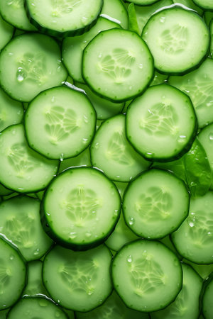 Savor the Freshness. Stacked Green Cucumber Slicesの素材
