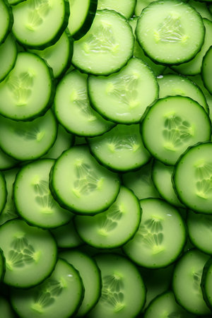 Piled High. Fresh Green Cucumber Slicesの素材