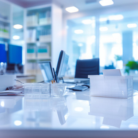 Blurred background, Defocused. Futuristic Interior Design Abstract Gradient Receptionの素材
